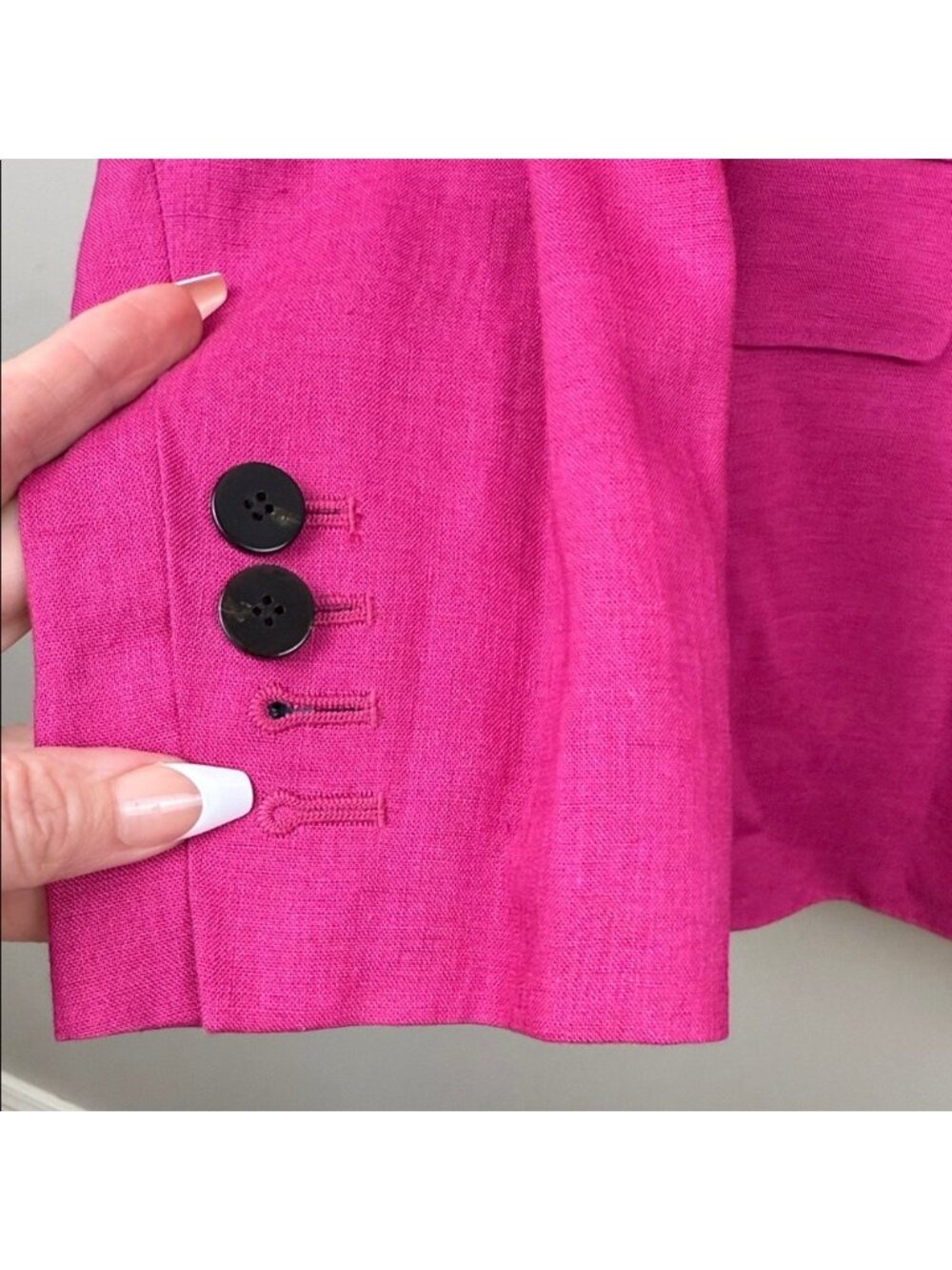 Theory Hot Pink Linen Suit Set Double Breasted Blazer & Trousers 6 - Picture 7 of 15
